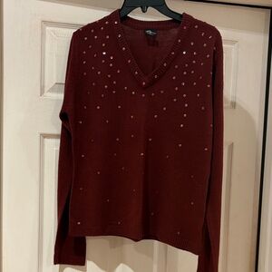 FUBU Burgundy V-Neck Sweater with Sequins